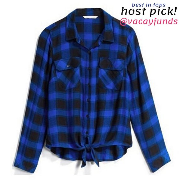 41 Hawthorn Teri Tie Front Checkered Button Down - Picture 2 of 7